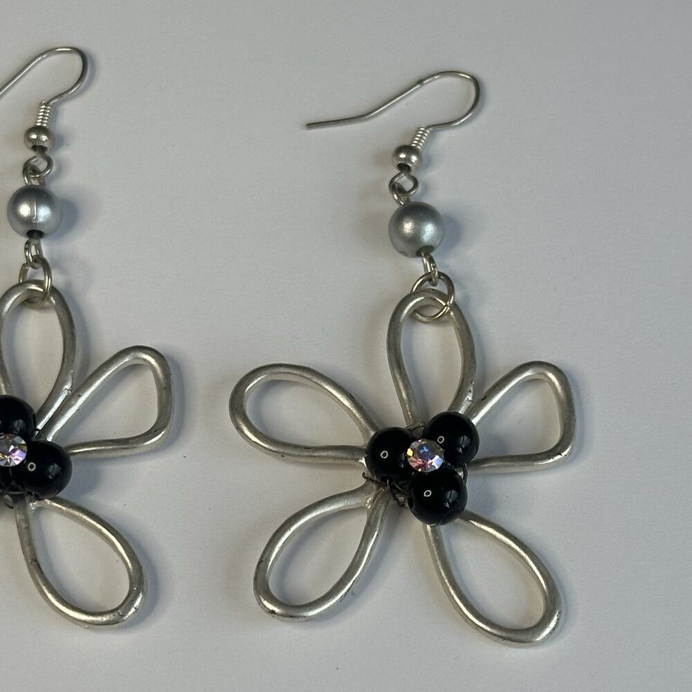Handmade Silver Wire-work Flower Daisy Earrings boho artsy - Picture 3 of 6